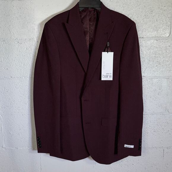 Bar III Men's Slim-Fit Wool Blend Suit Jacket Berry Red 38L $425 - Picture 1 of 9